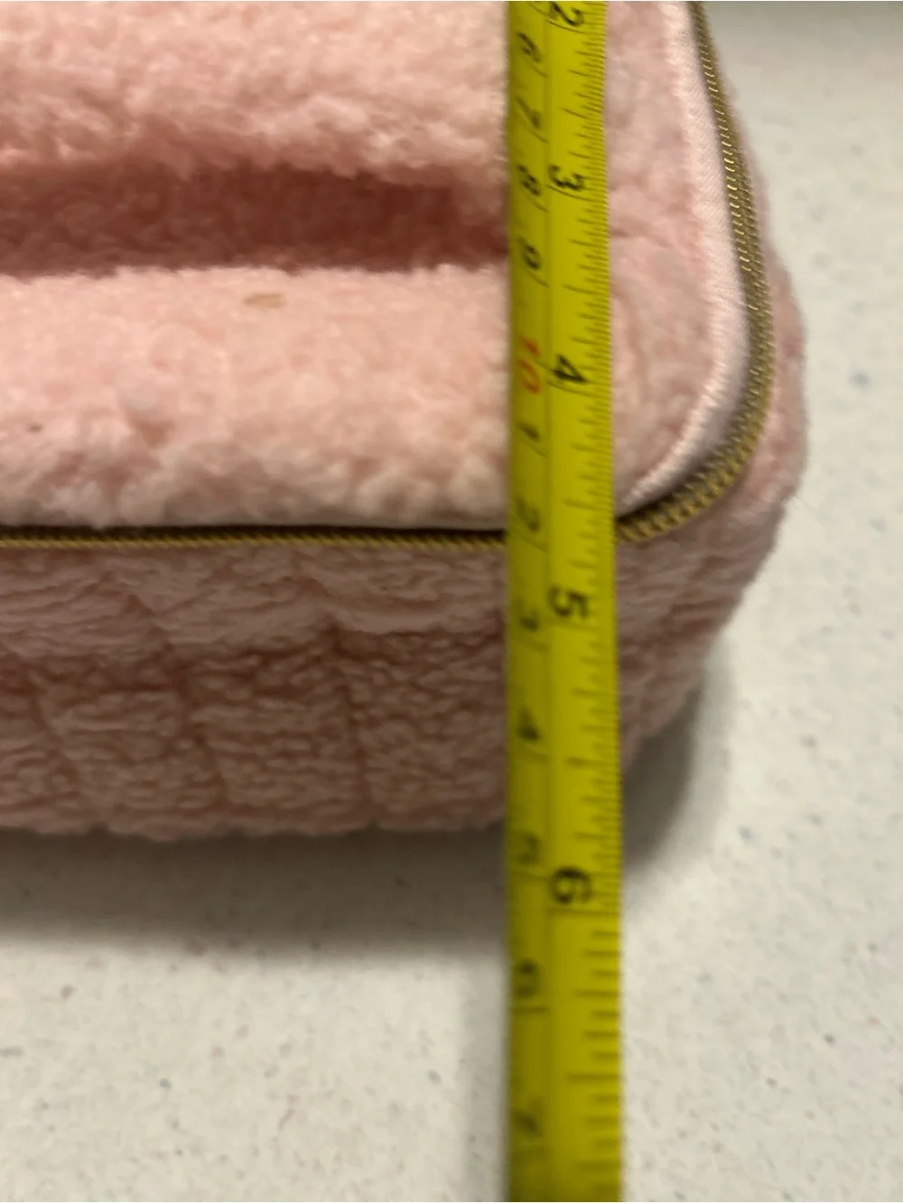 Pink Sherpa Cosmetic Train Case with Top Handle and Cosmetics